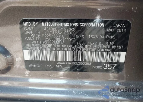 2016 Mitsubishi Outlander Sport 2.0 Es from USA, damaged, VIN JA4AR3AU9GZ052353